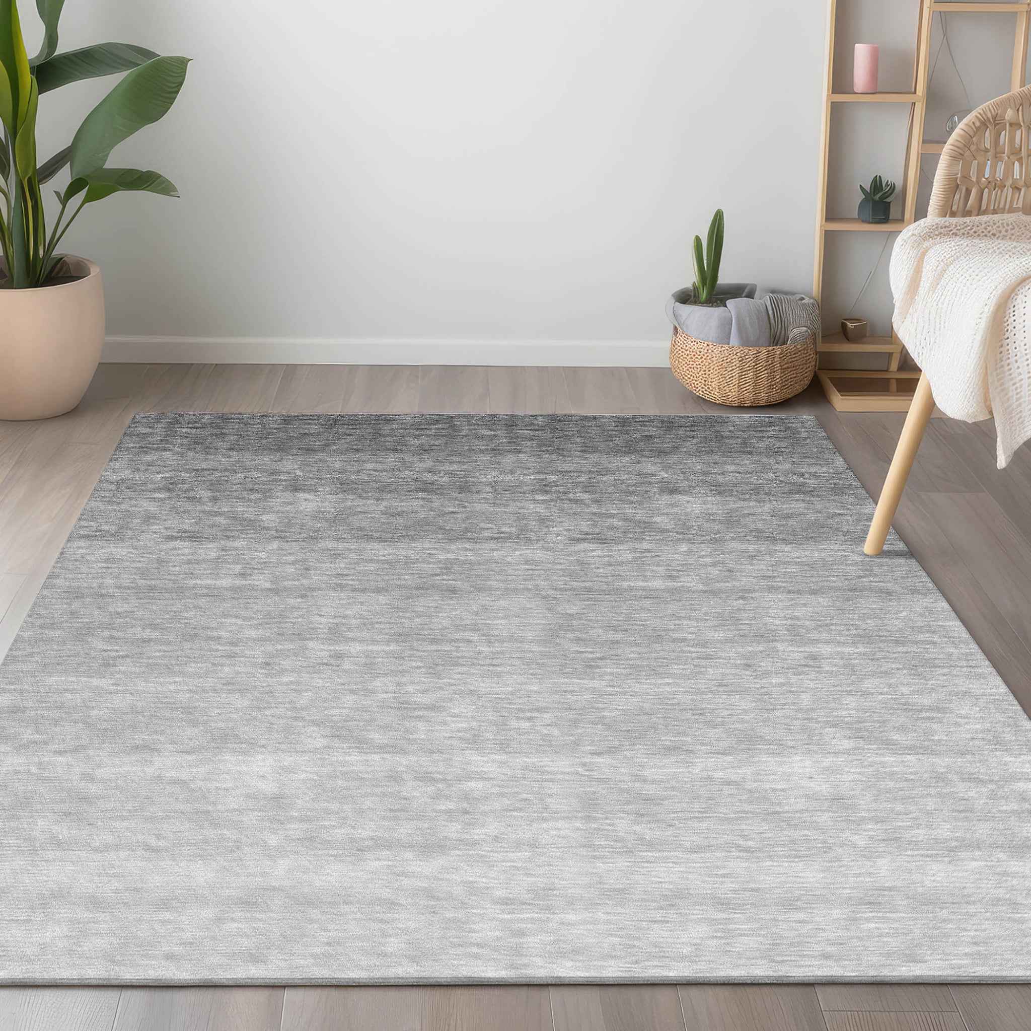 8' X 10' Gray And Light Gray Ombre Washable Indoor Outdoor Area Rug