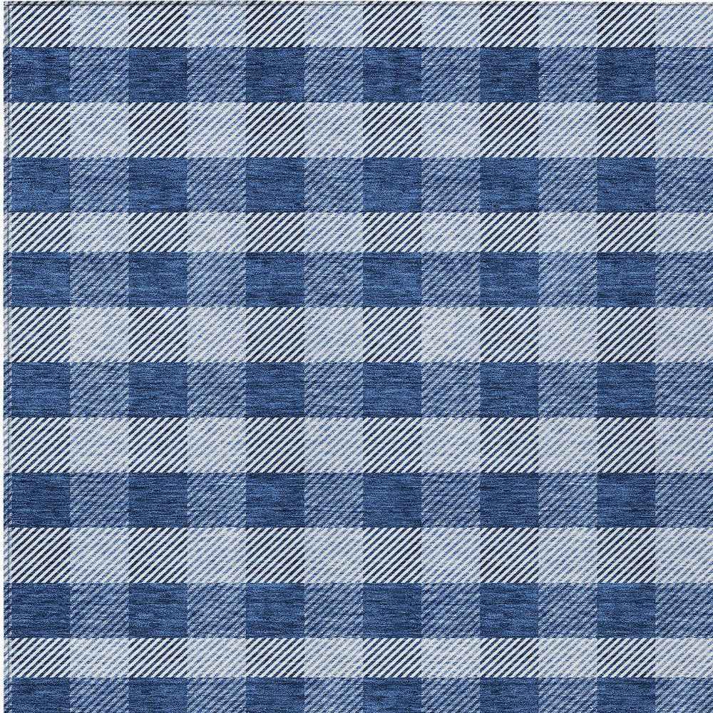 8' X 10' Navy Blue And Ivory Plaid Washable Indoor Outdoor Area Rug