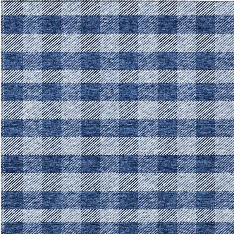 8' X 10' Navy Blue And Ivory Plaid Washable Indoor Outdoor Area Rug