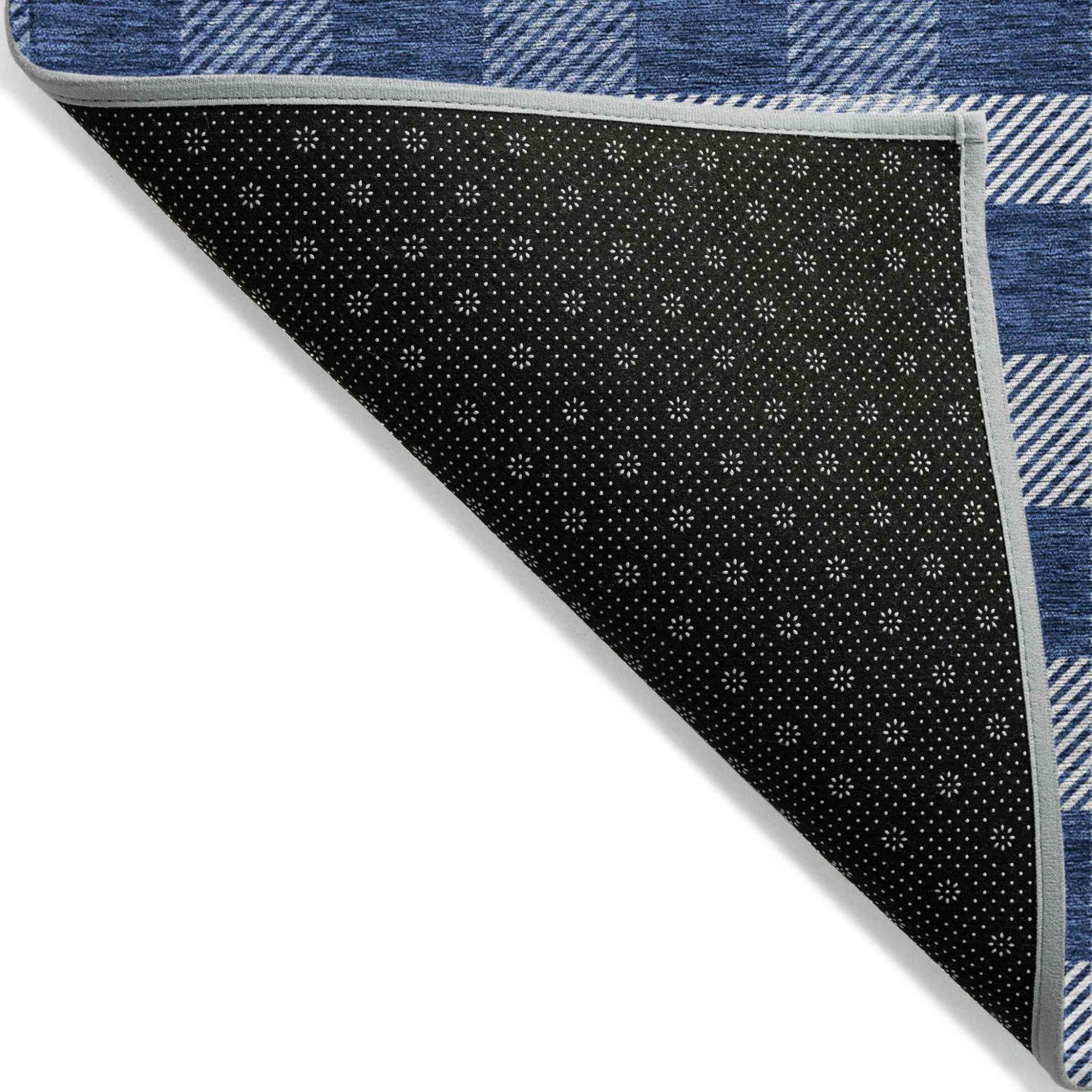 8' X 10' Navy Blue And Ivory Plaid Washable Indoor Outdoor Area Rug