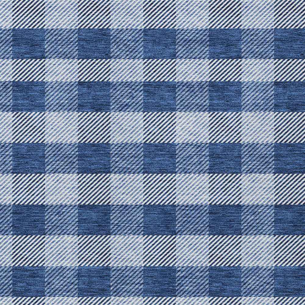 8' X 10' Navy Blue And Ivory Plaid Washable Indoor Outdoor Area Rug