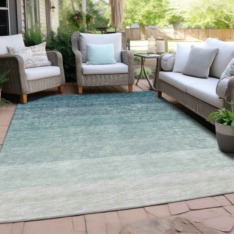 5' X 8' Teal Blue And Ivory Ombre Washable Indoor Outdoor Area Rug