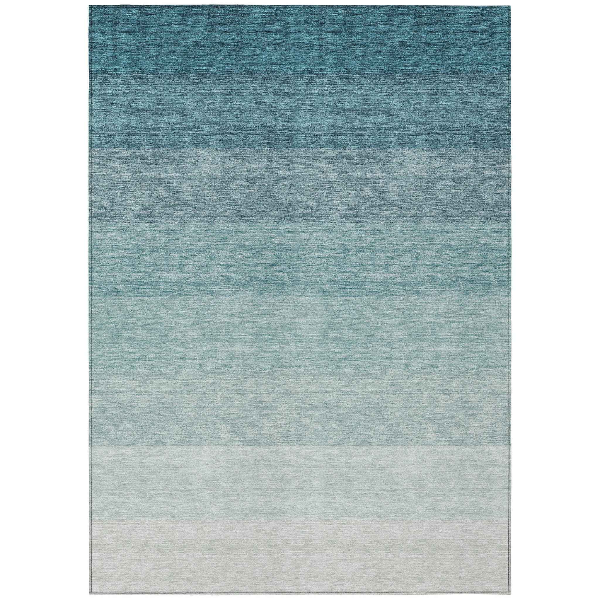 5' X 8' Teal Blue And Ivory Ombre Washable Indoor Outdoor Area Rug