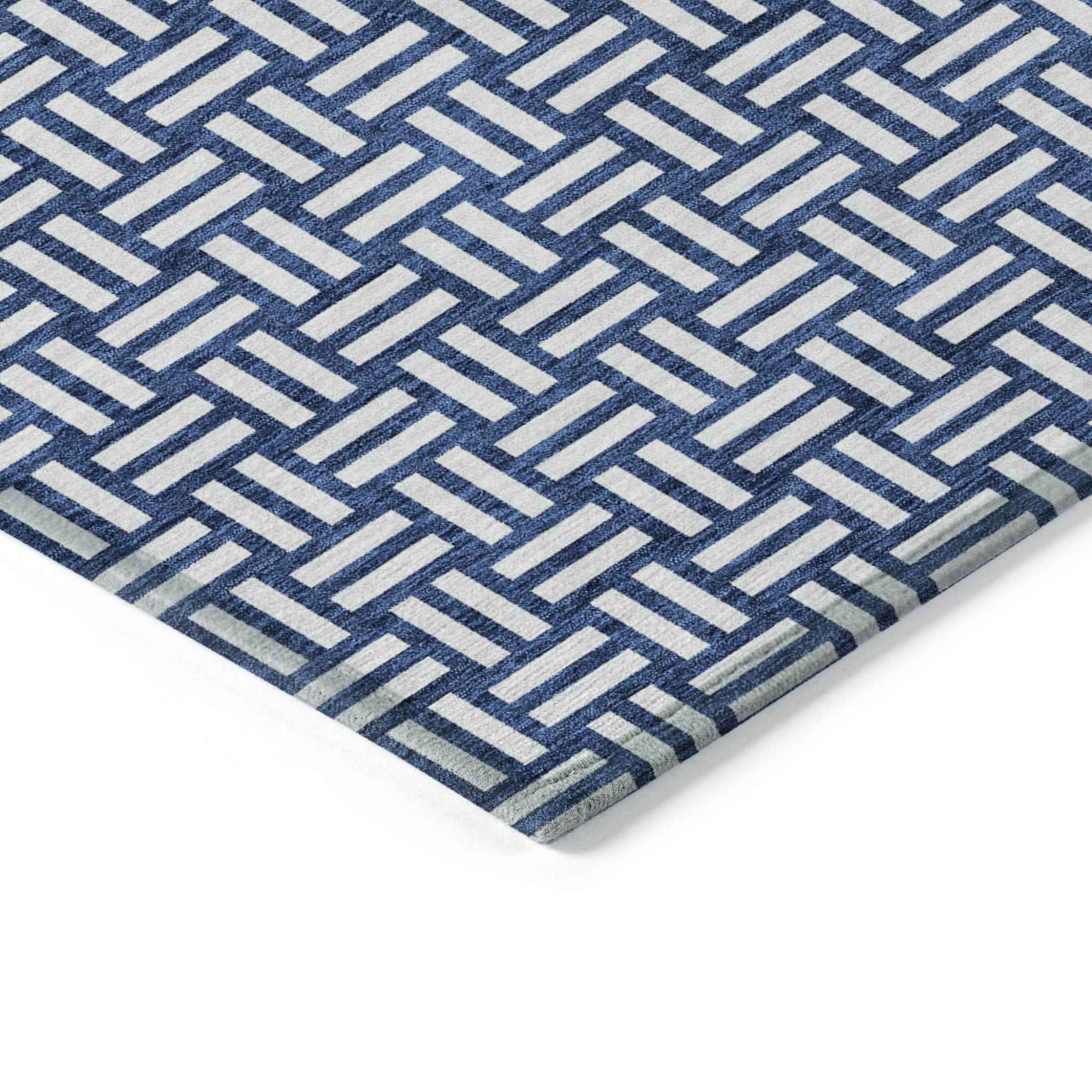 3' X 5' Navy Blue And Ivory Geometric Washable Indoor Outdoor Area Rug