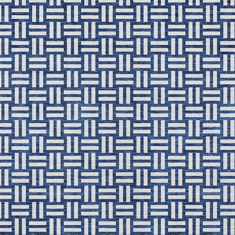 3' X 5' Navy Blue And Ivory Geometric Washable Indoor Outdoor Area Rug