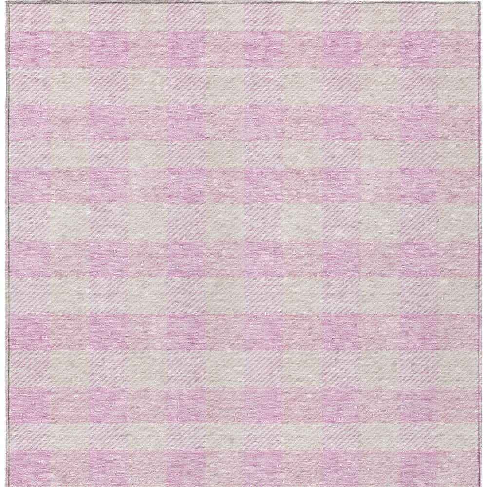 5' X 8' Pink And Gray Plaid Washable Indoor Outdoor Area Rug