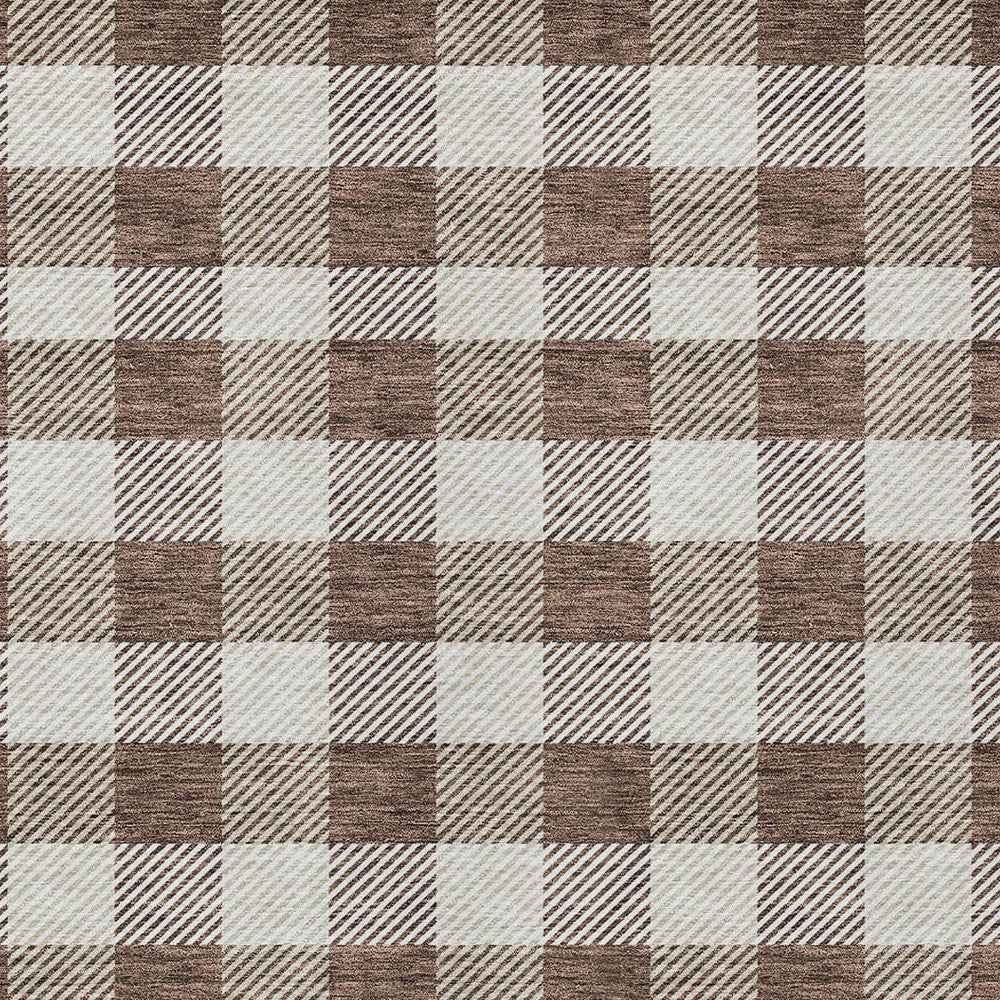 9' X 12' Brown And Beige Plaid Washable Indoor Outdoor Area Rug