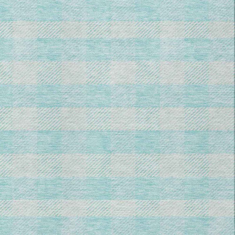 8' X 10' Aqua And Ivory Plaid Washable Indoor Outdoor Area Rug