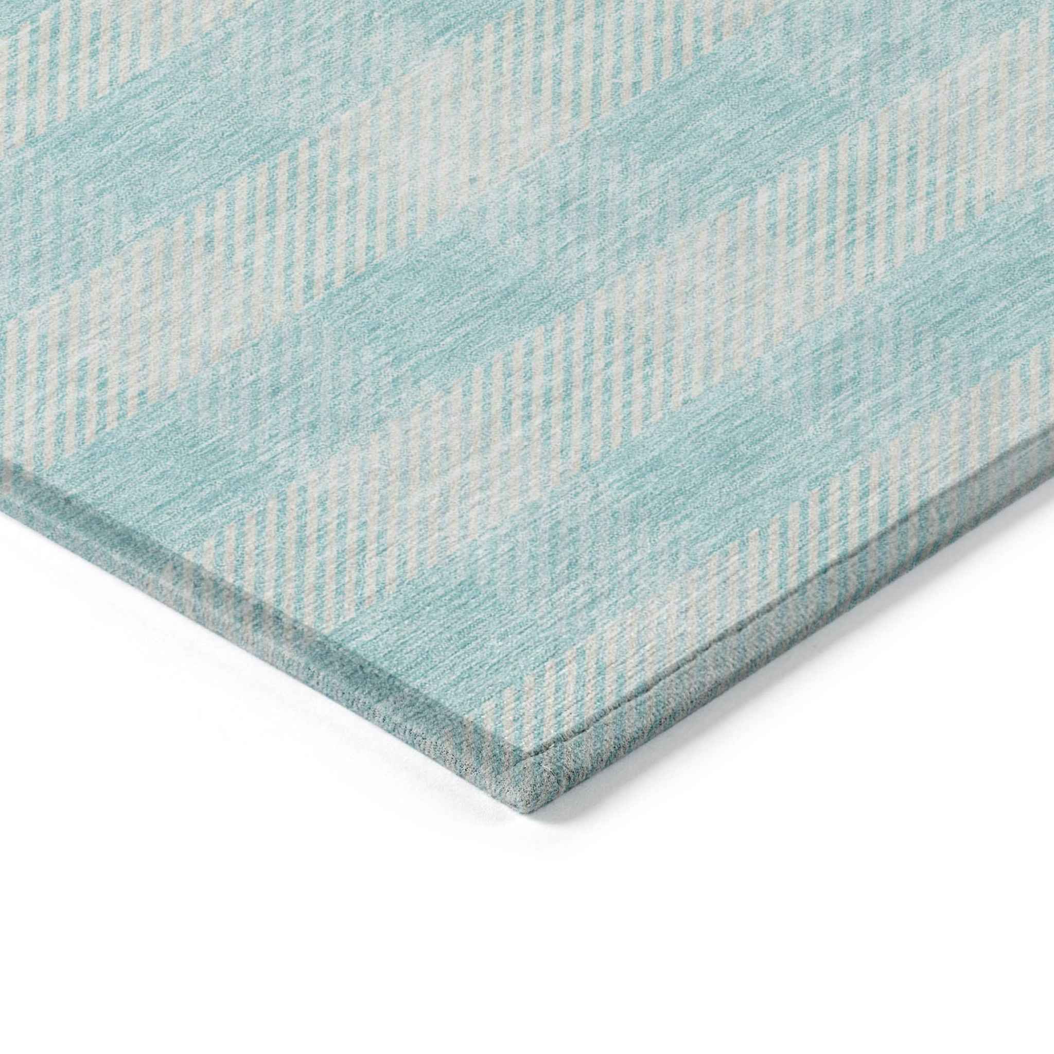 8' X 10' Aqua And Ivory Plaid Washable Indoor Outdoor Area Rug