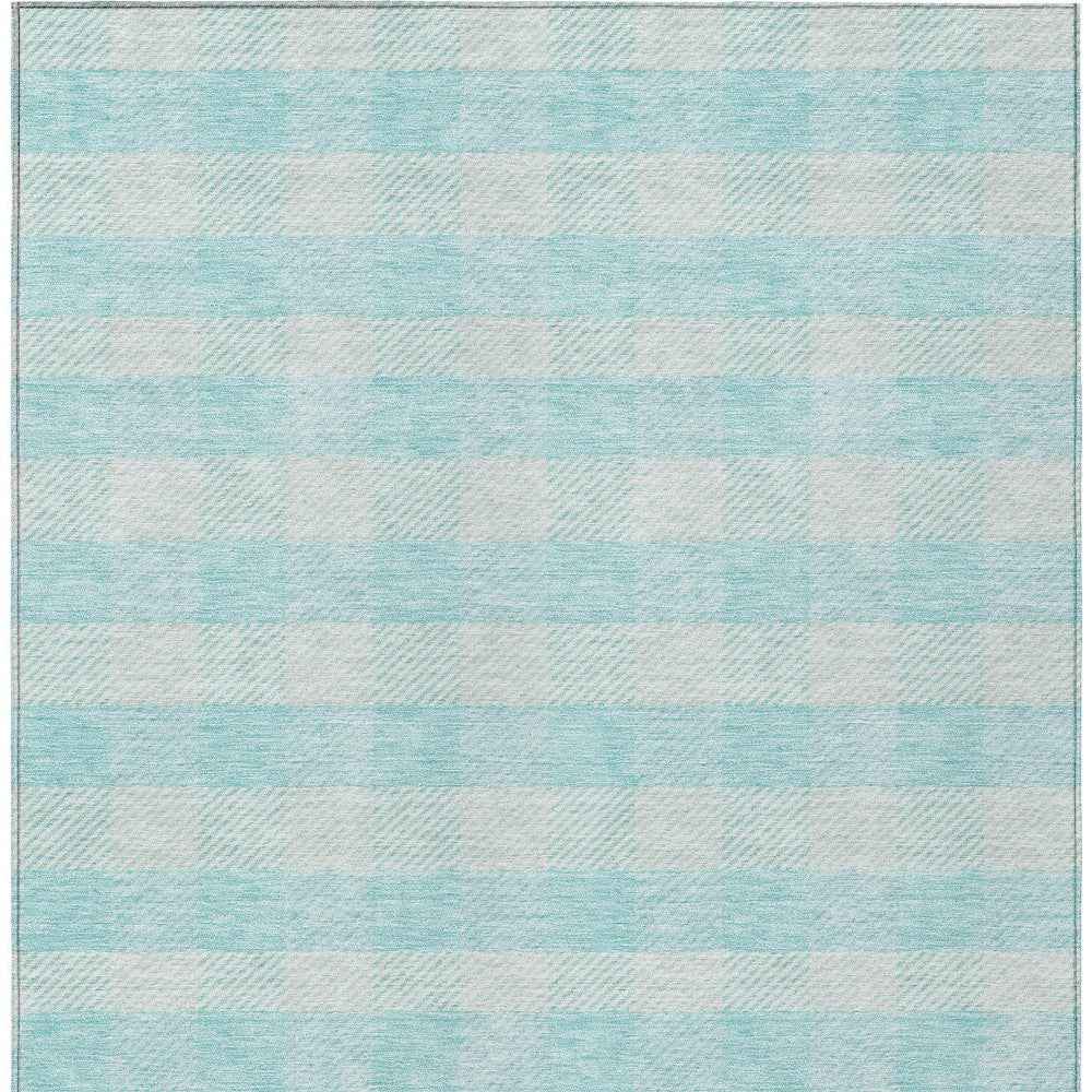 8' X 10' Aqua And Ivory Plaid Washable Indoor Outdoor Area Rug