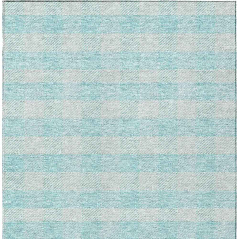 8' X 10' Aqua And Ivory Plaid Washable Indoor Outdoor Area Rug