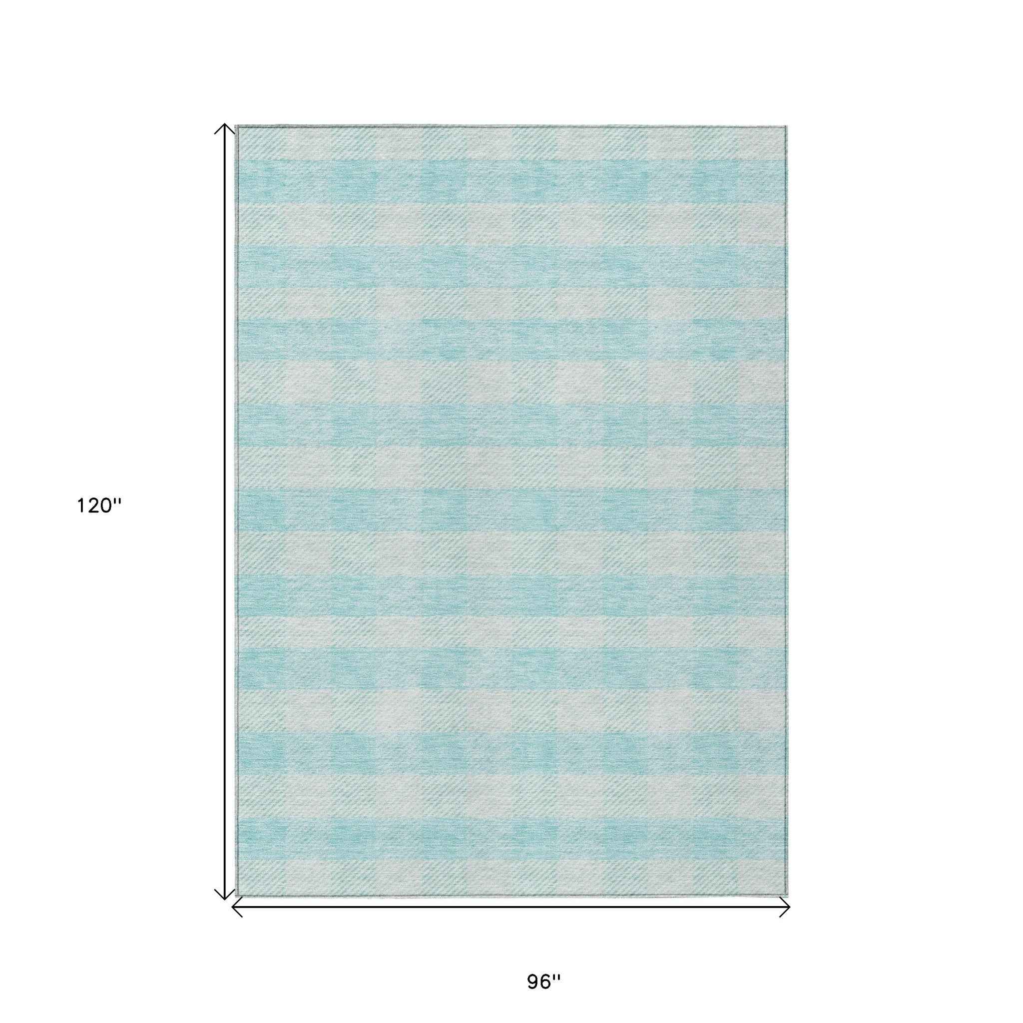 8' X 10' Aqua And Ivory Plaid Washable Indoor Outdoor Area Rug