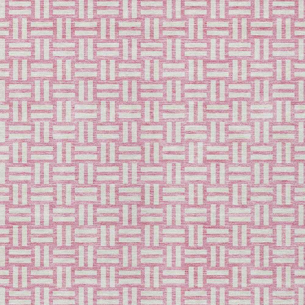 5' X 8' Pink And Ivory Geometric Washable Indoor Outdoor Area Rug