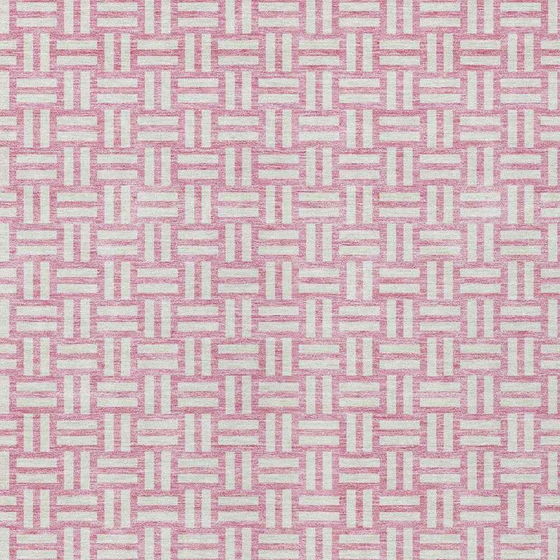 5' X 8' Pink And Ivory Geometric Washable Indoor Outdoor Area Rug