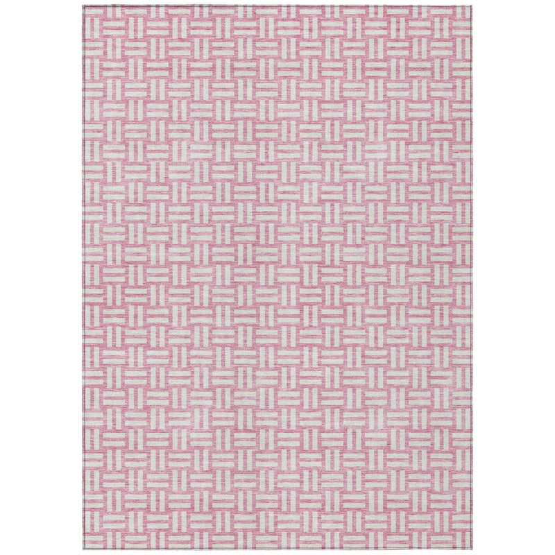 5' X 8' Pink And Ivory Geometric Washable Indoor Outdoor Area Rug