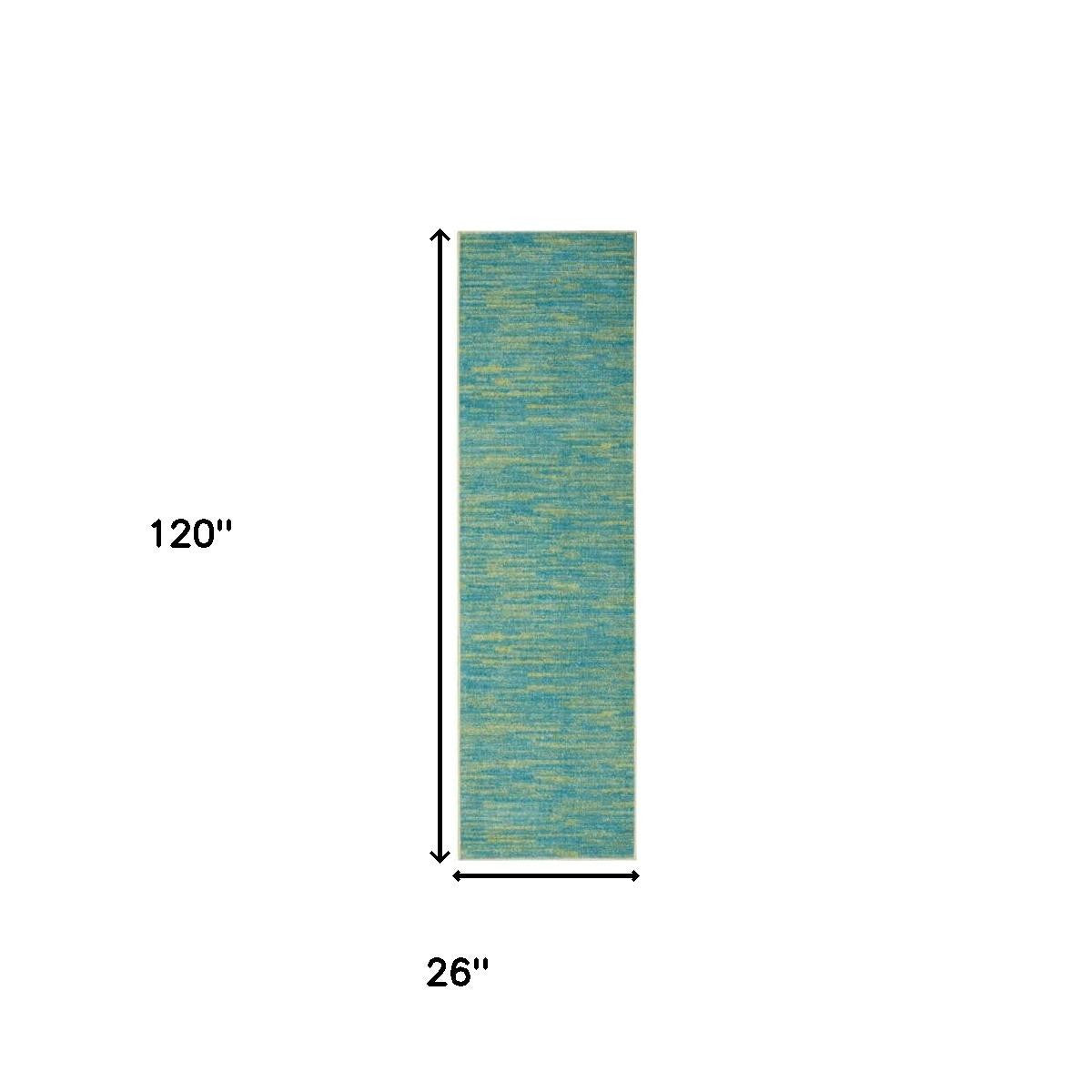 10' Blue And Green Indoor Outdoor Runner Rug - Outdoor