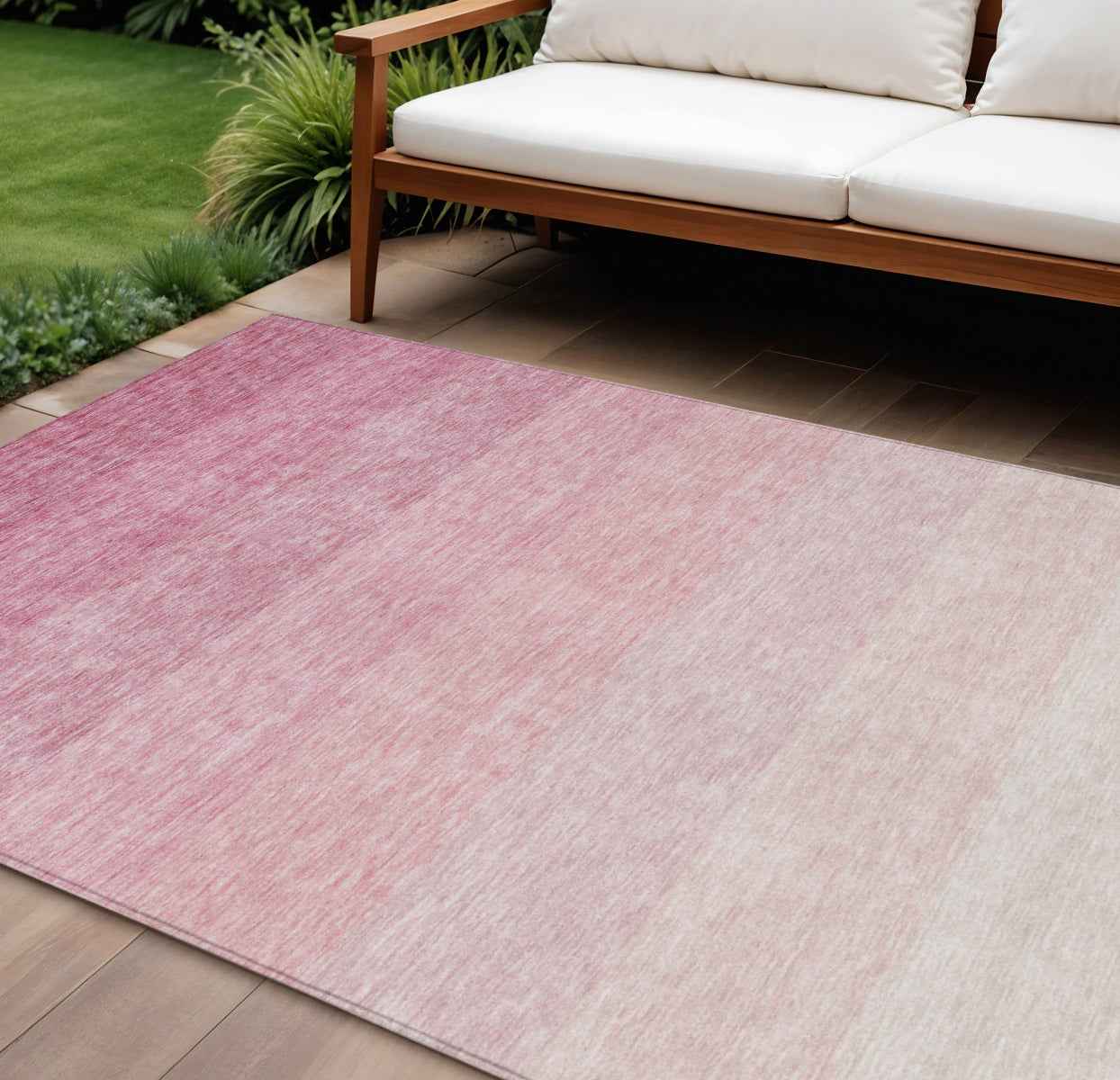10' X 14' Pink And Ivory Ombre Washable Indoor Outdoor Area Rug