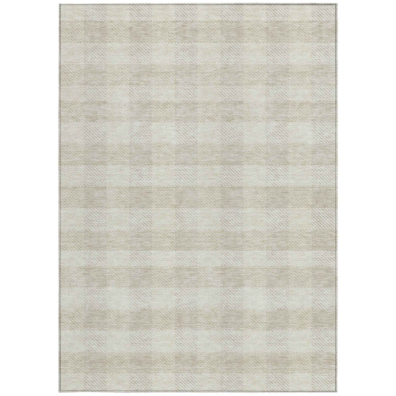8' X 10' Ivory And Beige Plaid Washable Indoor Outdoor Area Rug