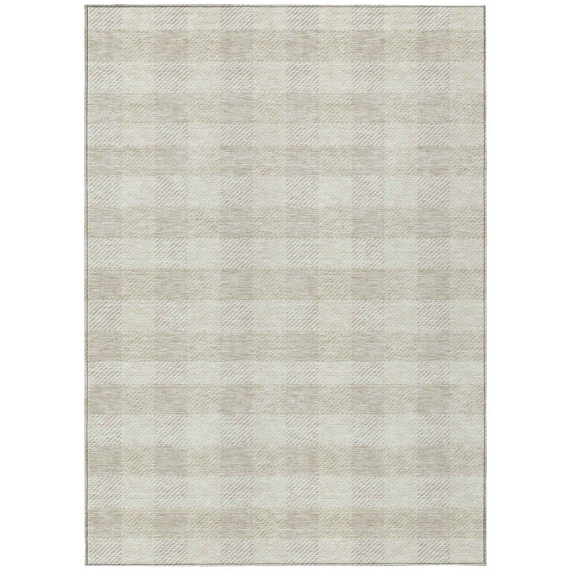 8' X 10' Ivory And Beige Plaid Washable Indoor Outdoor Area Rug