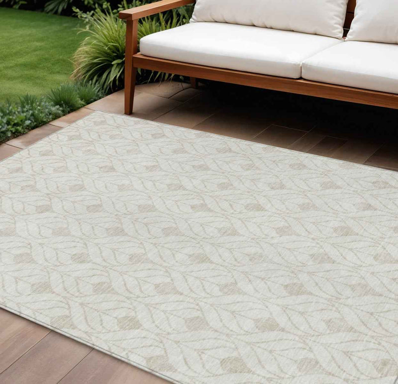 8' X 10' Ivory And Beige Geometric Washable Indoor Outdoor Area Rug