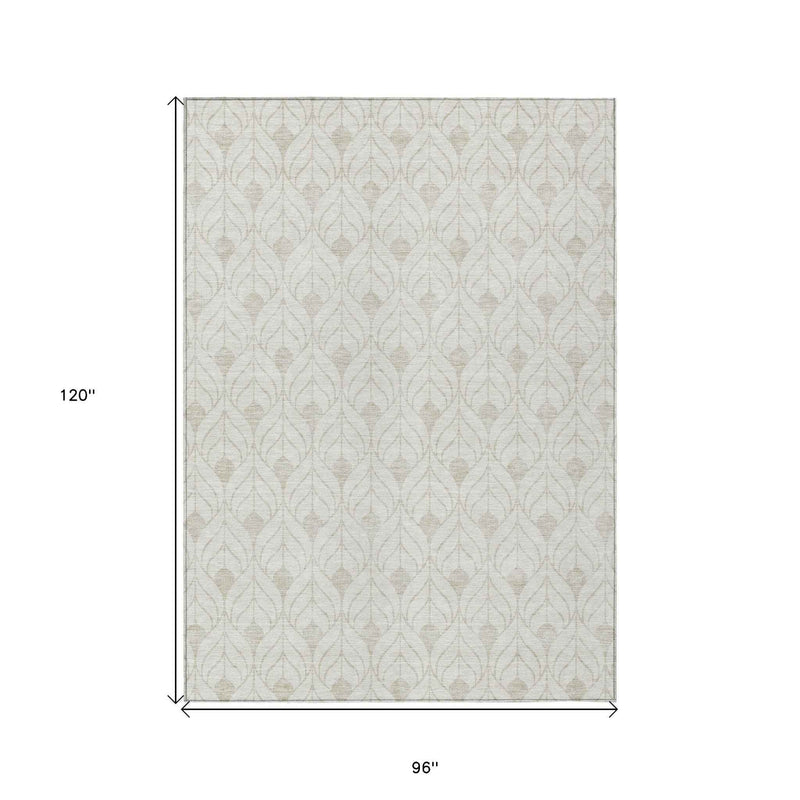 8' X 10' Ivory And Beige Geometric Washable Indoor Outdoor Area Rug