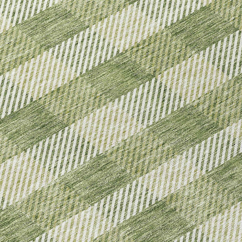 8' Green And Light Green Round Plaid Washable Indoor Outdoor Area Rug