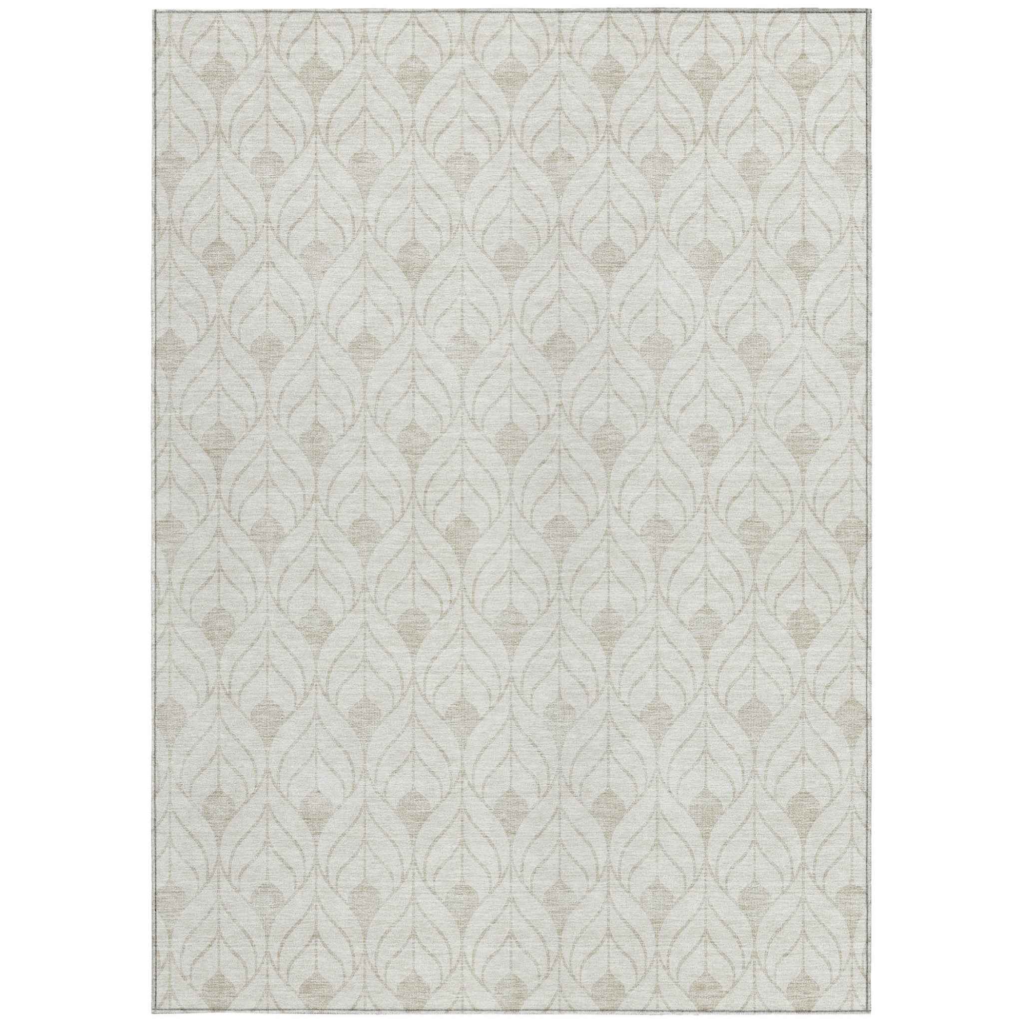8' X 10' Ivory And Beige Geometric Washable Indoor Outdoor Area Rug