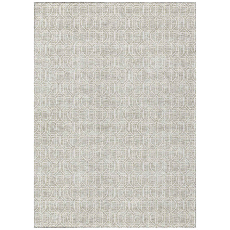 10' X 14' Beige And Ivory Geometric Washable Indoor Outdoor Area Rug