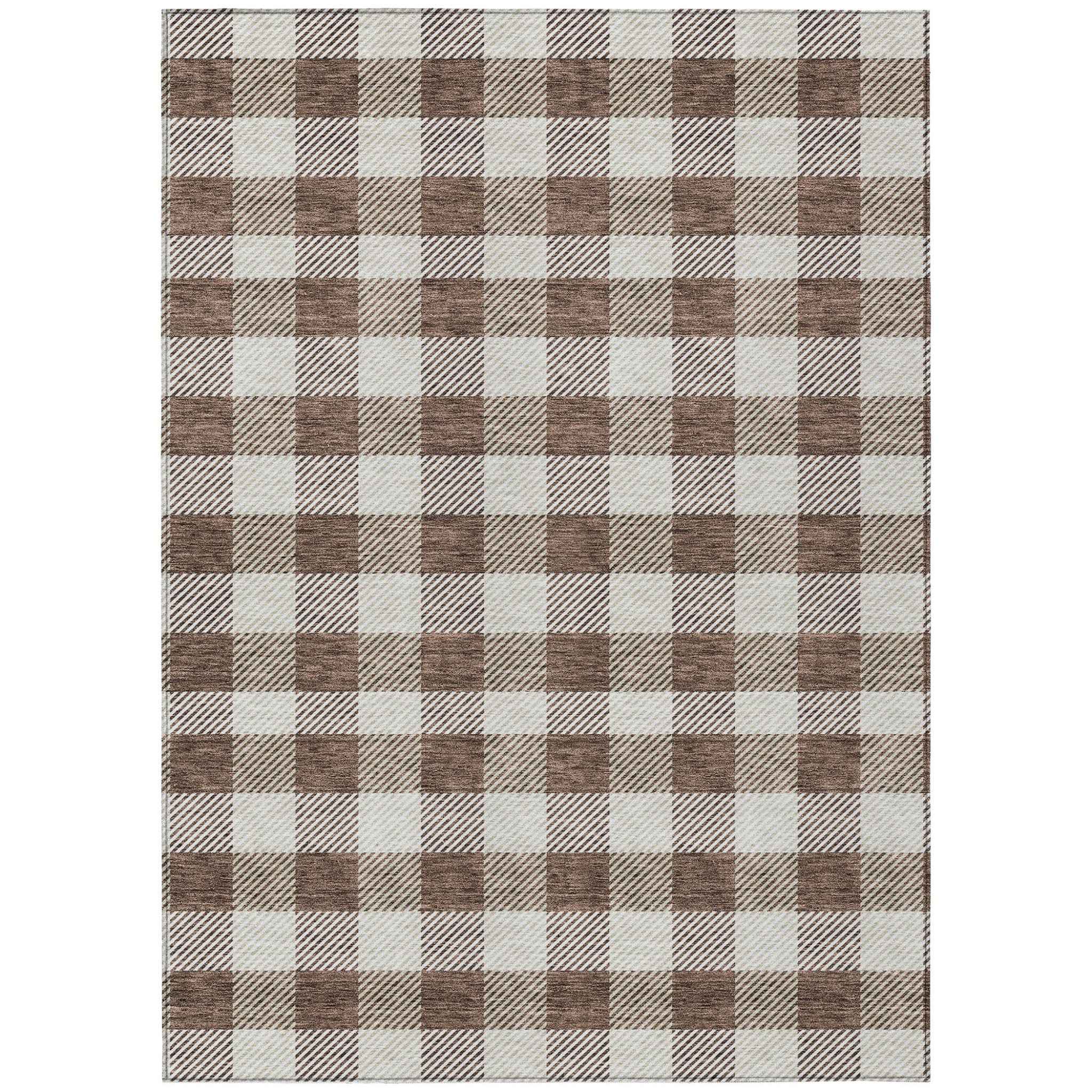 3' X 5' Brown And Beige Plaid Washable Indoor Outdoor Area Rug