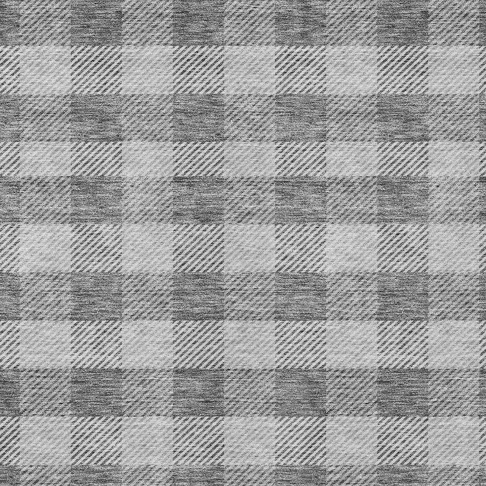 10' X 14' Gray And Charcoal Plaid Washable Indoor Outdoor Area Rug