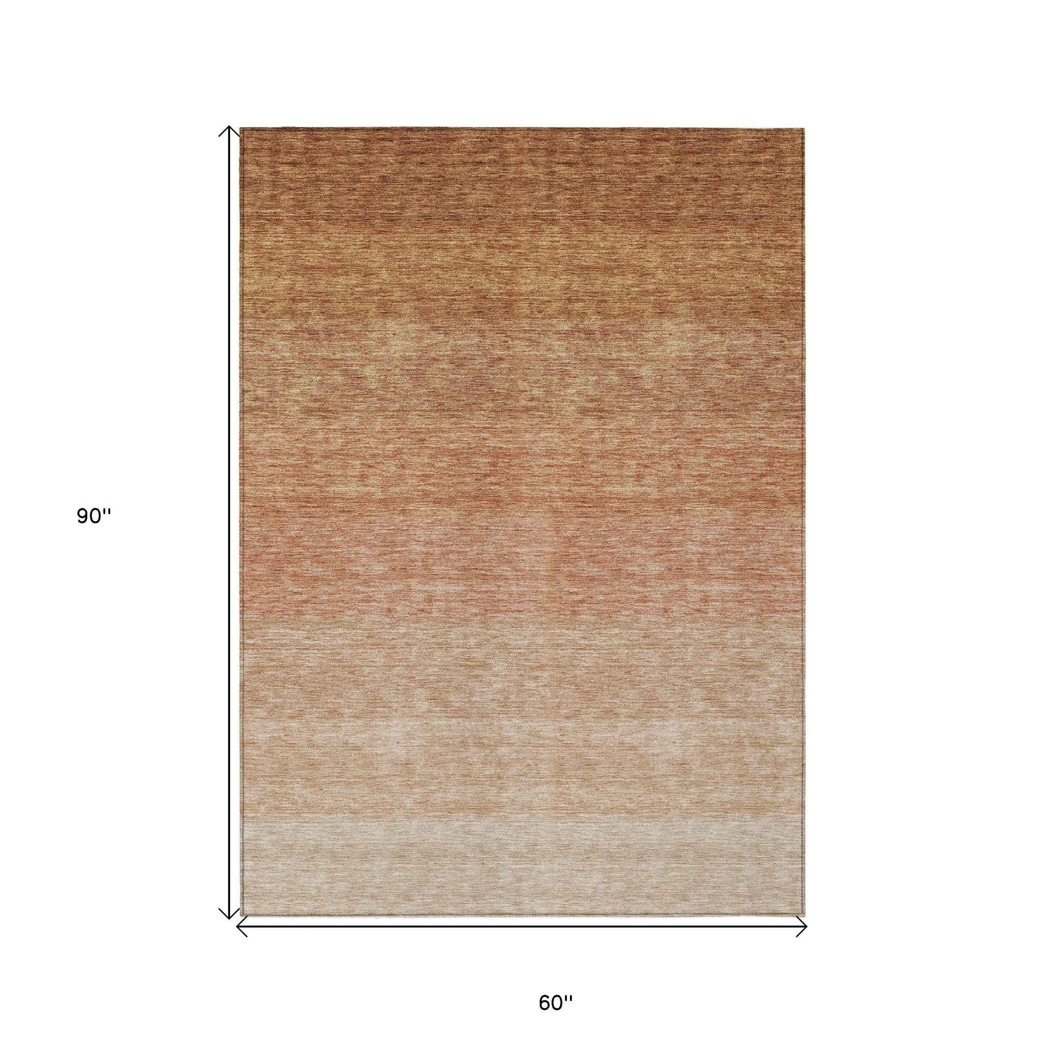 5' X 8' Copper And Beige Ombre Washable Indoor Outdoor Area Rug