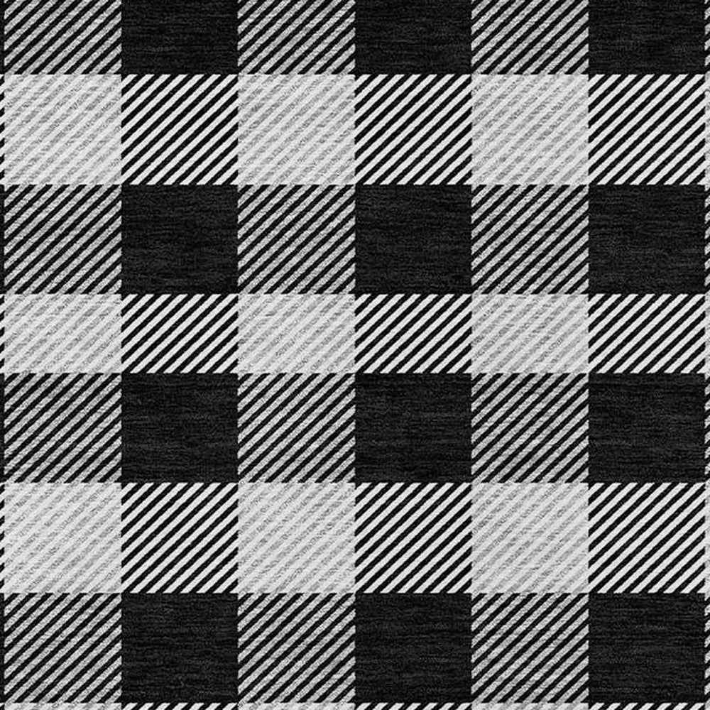 5' X 8' Black Gray And Ivory Plaid Washable Indoor Outdoor Area Rug
