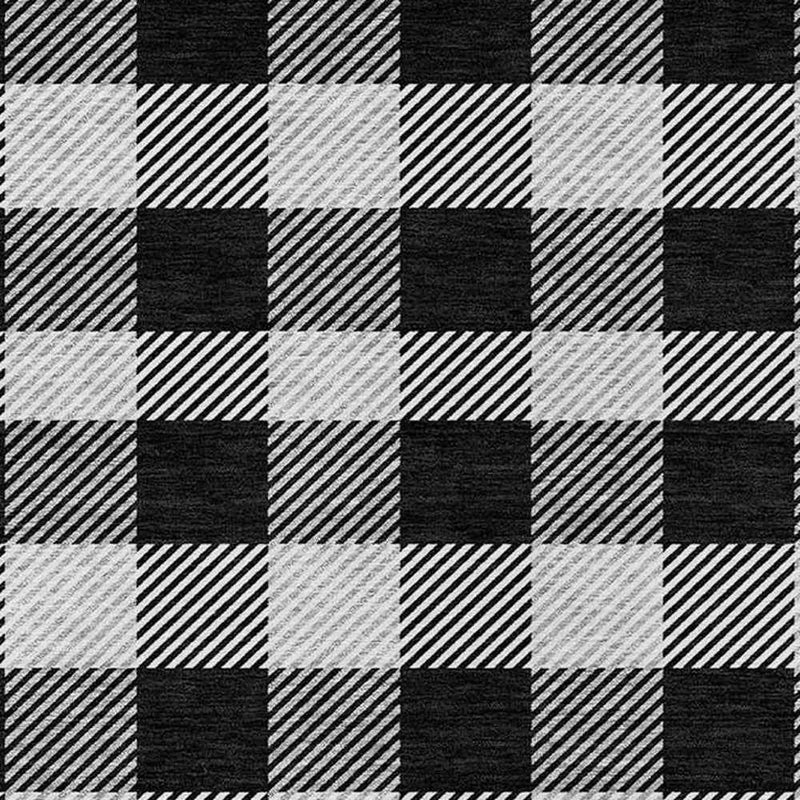 5' X 8' Black Gray And Ivory Plaid Washable Indoor Outdoor Area Rug