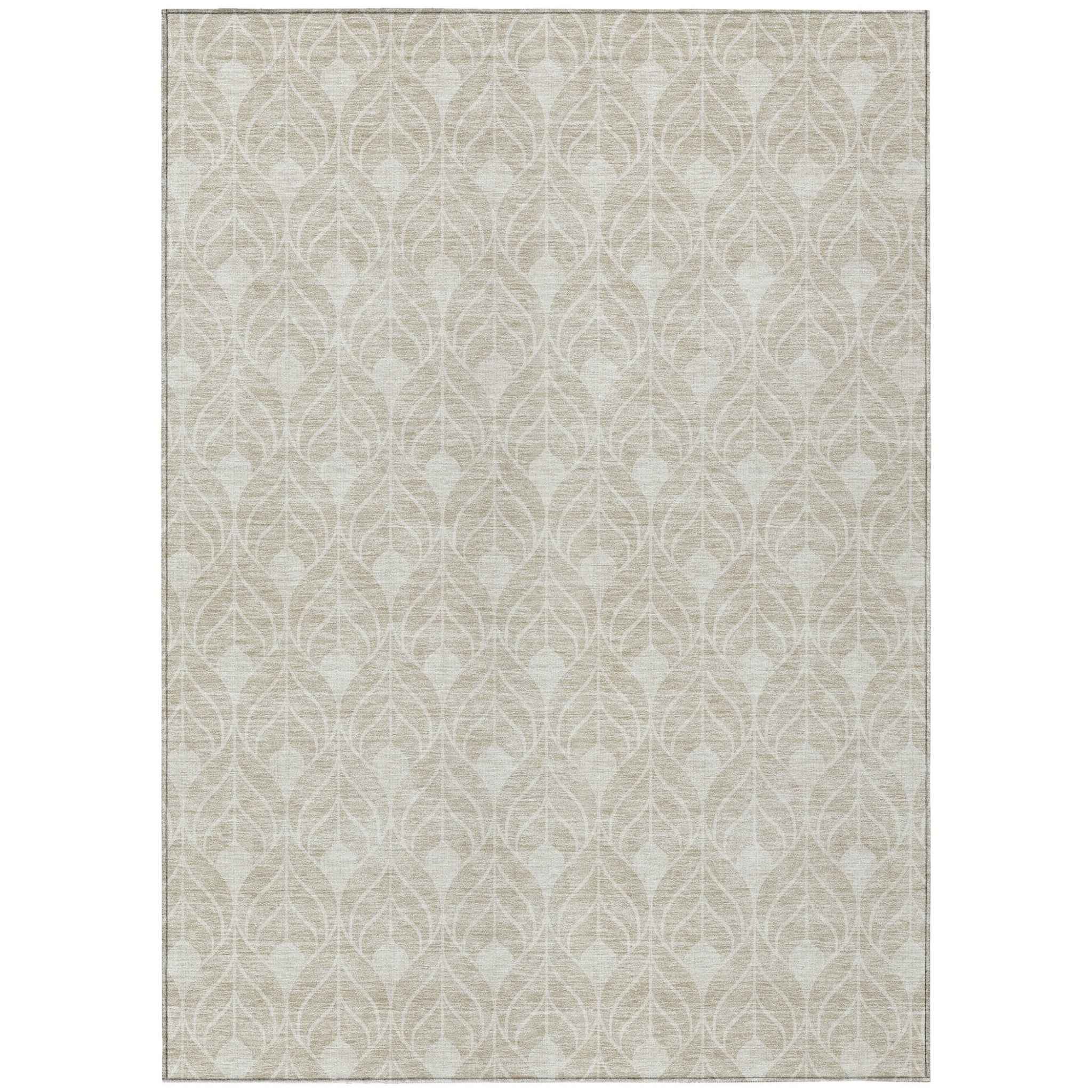 8' X 10' Beige And Ivory Geometric Washable Indoor Outdoor Area Rug