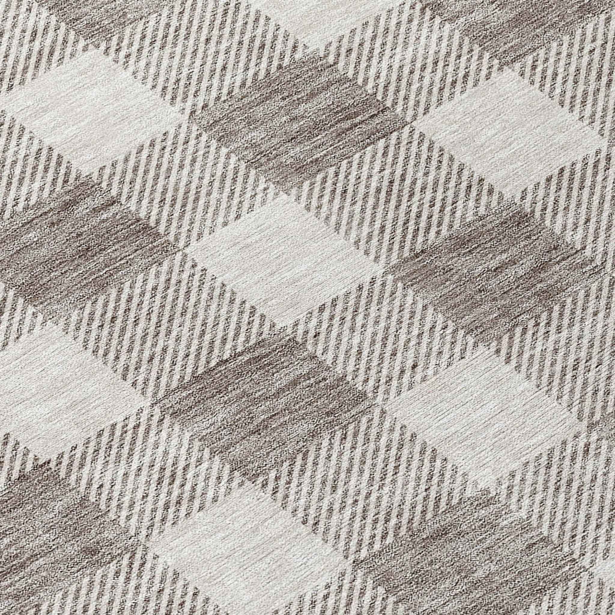 8' Taupe And Gray Round Plaid Washable Indoor Outdoor Area Rug