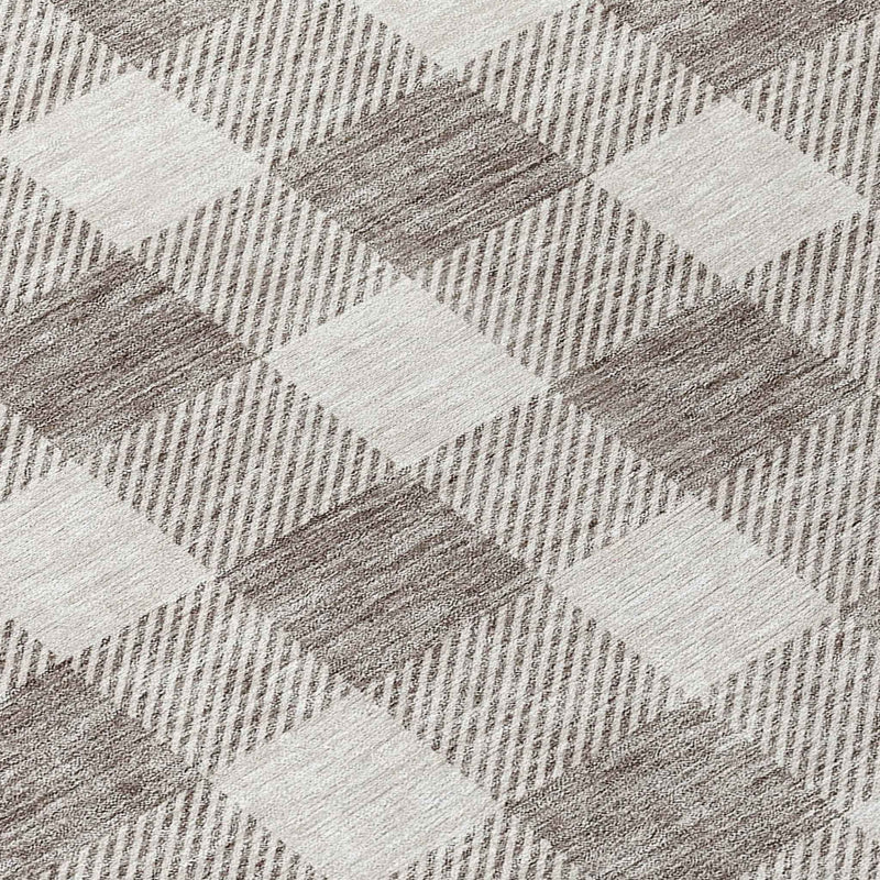 8' Taupe And Gray Round Plaid Washable Indoor Outdoor Area Rug