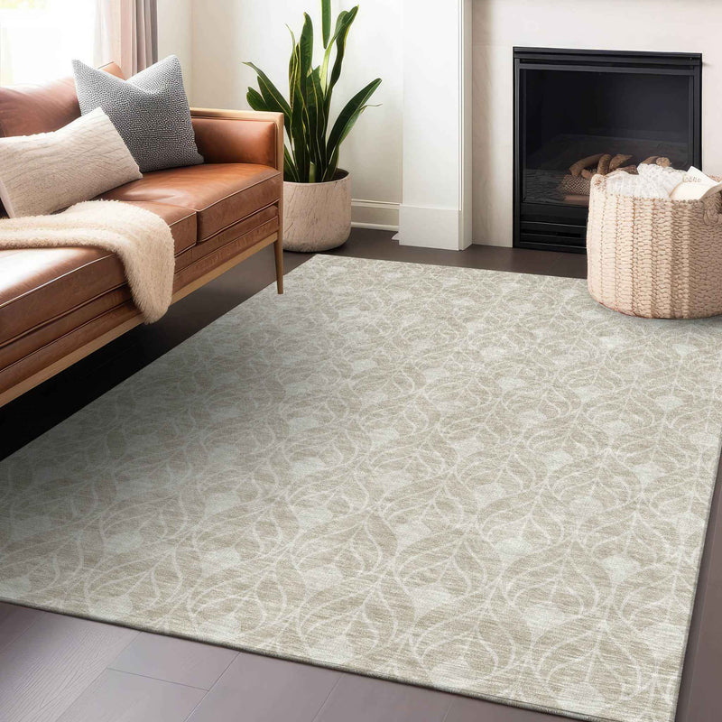 8' X 10' Beige And Ivory Geometric Washable Indoor Outdoor Area Rug