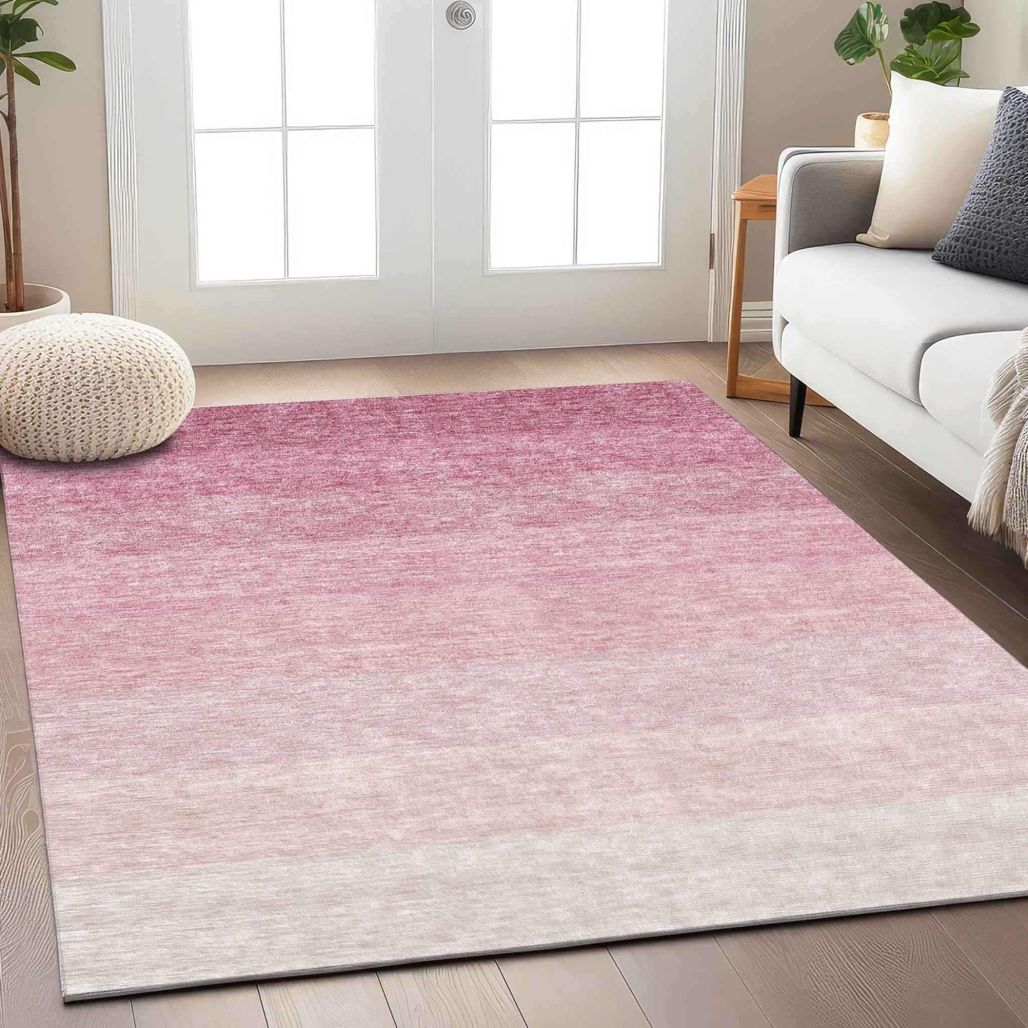 8' X 10' Pink And Ivory Ombre Washable Indoor Outdoor Area Rug