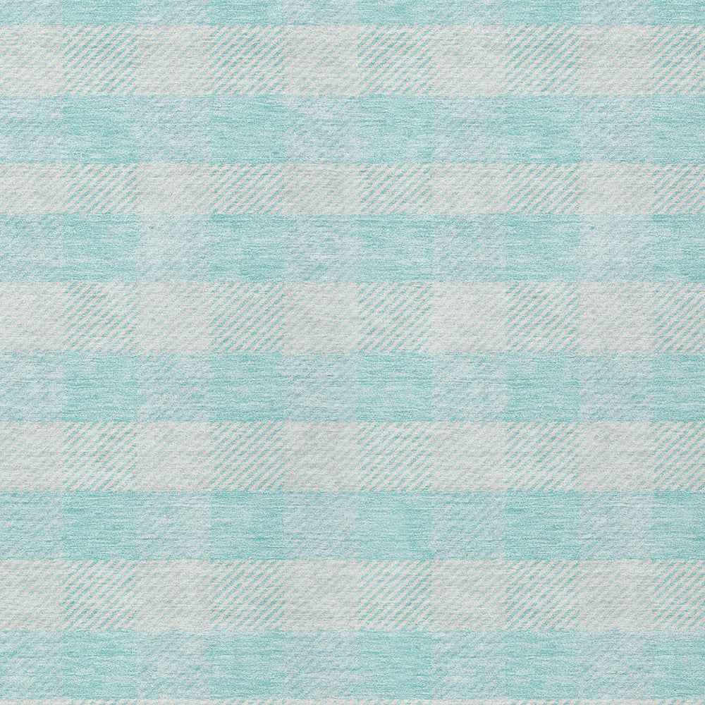 10' X 14' Aqua And Ivory Plaid Washable Indoor Outdoor Area Rug