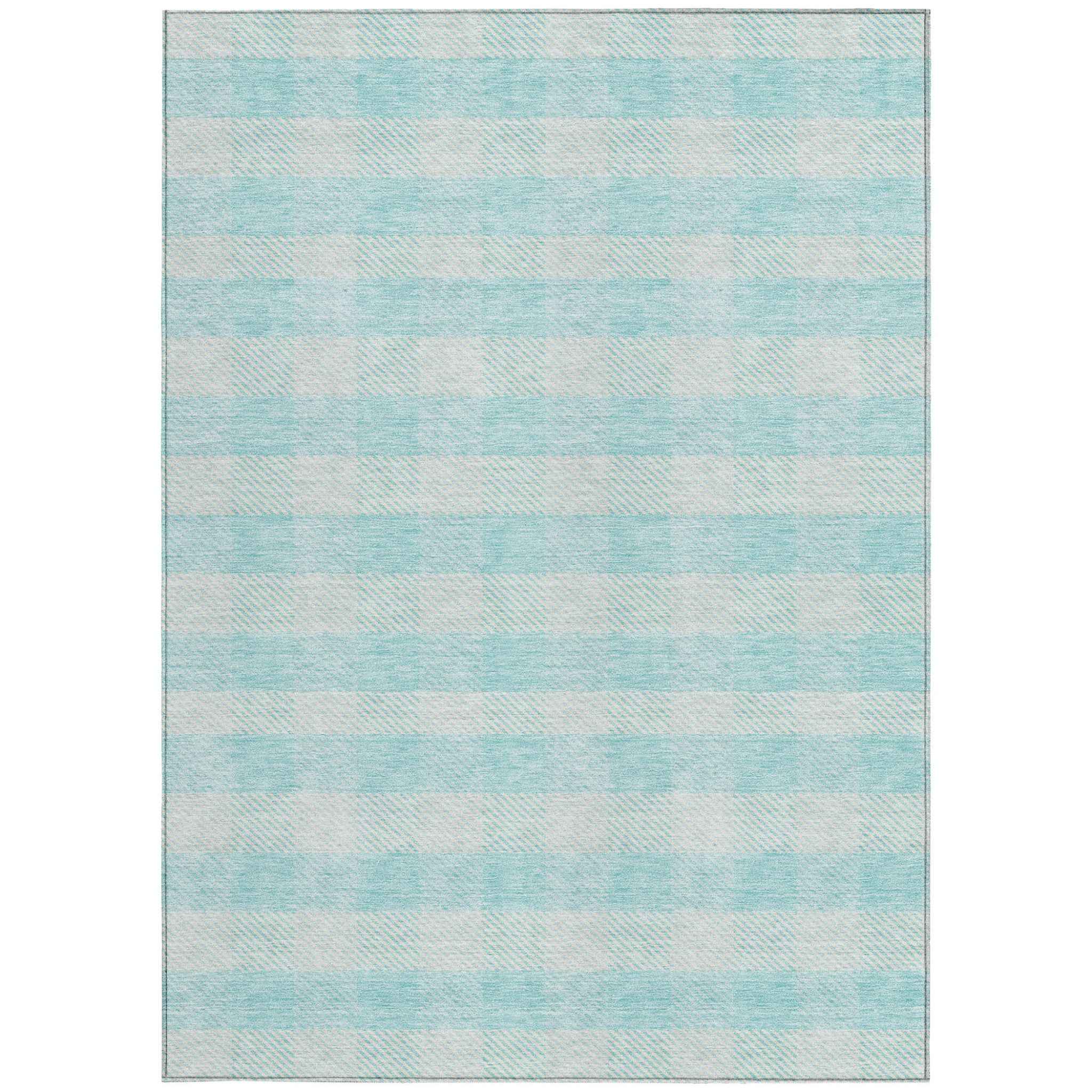 10' X 14' Aqua And Ivory Plaid Washable Indoor Outdoor Area Rug