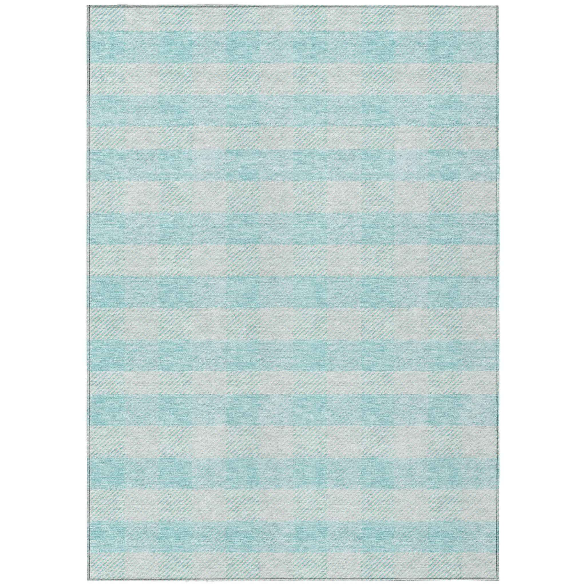 10' X 14' Aqua And Ivory Plaid Washable Indoor Outdoor Area Rug