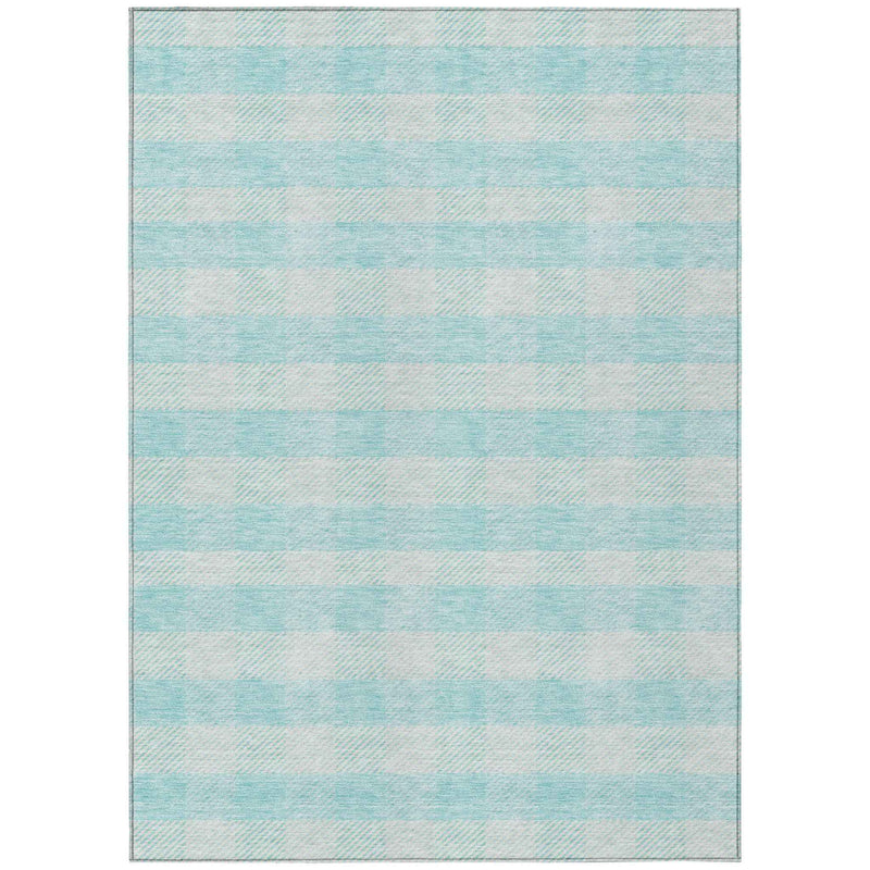 10' X 14' Aqua And Ivory Plaid Washable Indoor Outdoor Area Rug