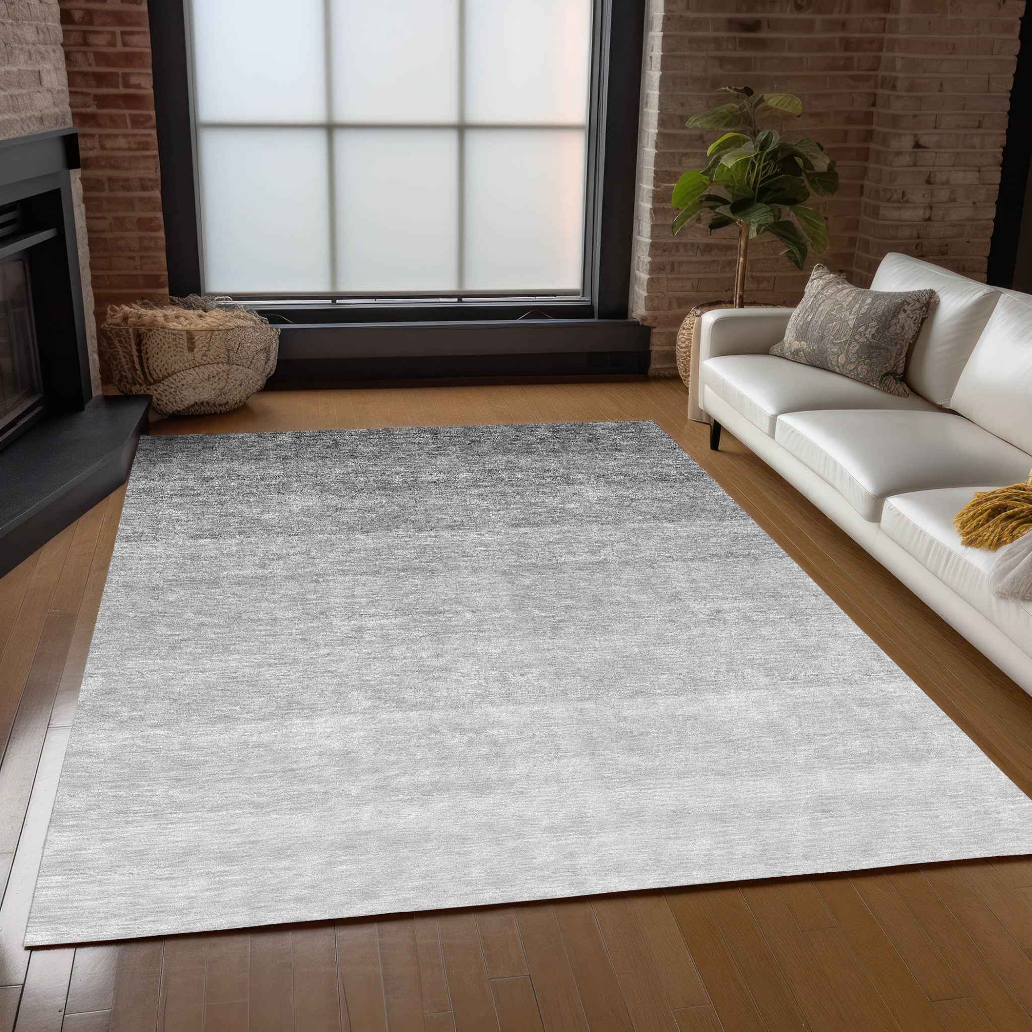 10' X 14' Gray And Light Gray Ombre Washable Indoor Outdoor Area Rug