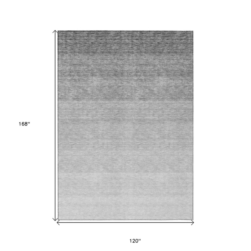 10' X 14' Gray And Light Gray Ombre Washable Indoor Outdoor Area Rug