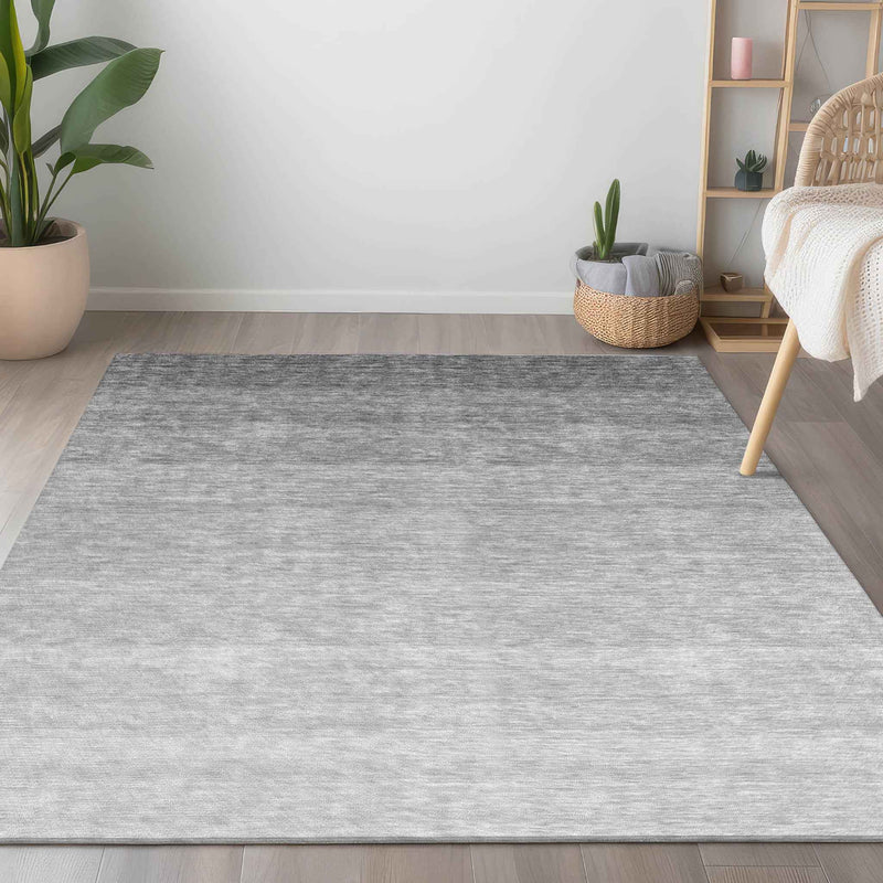 10' X 14' Gray And Light Gray Ombre Washable Indoor Outdoor Area Rug