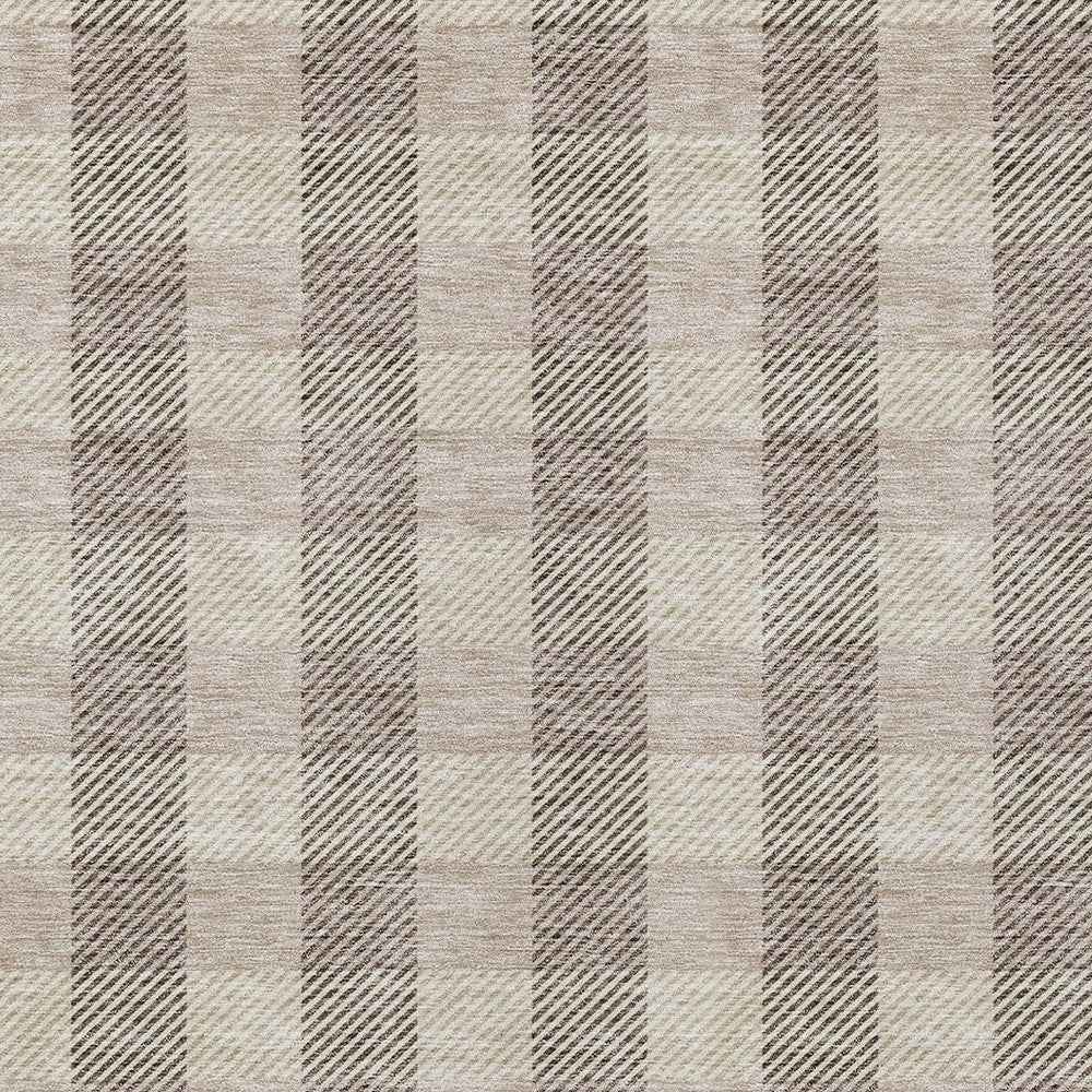 10' X 14' Beige And Brown Plaid Washable Indoor Outdoor Area Rug