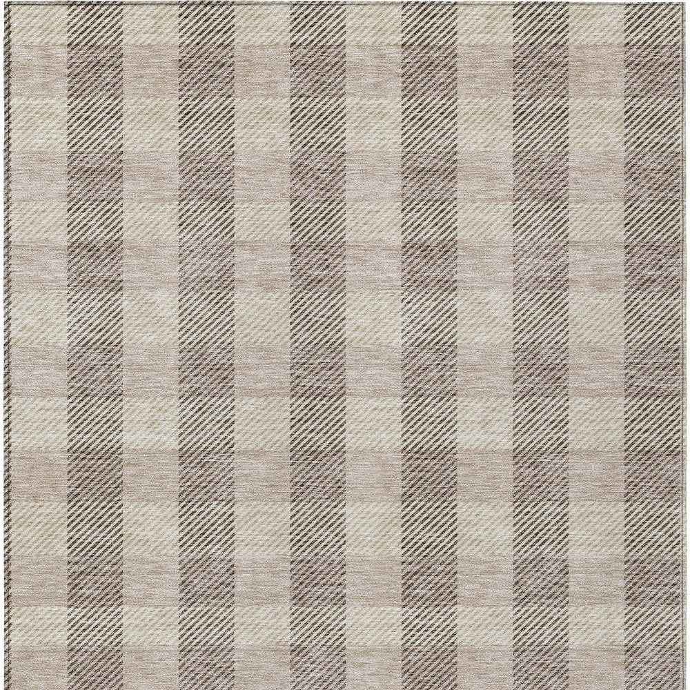 10' X 14' Beige And Brown Plaid Washable Indoor Outdoor Area Rug