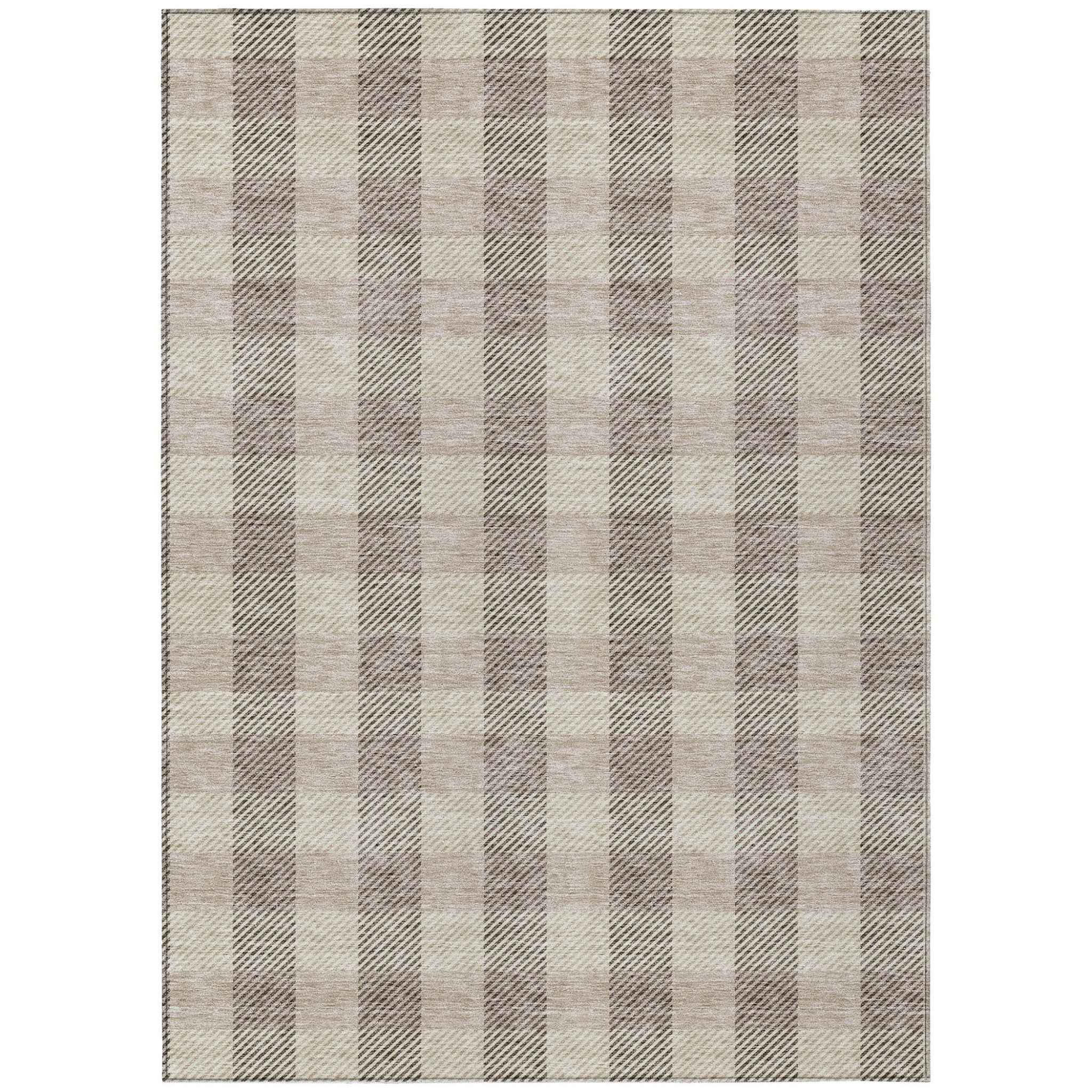 10' X 14' Beige And Brown Plaid Washable Indoor Outdoor Area Rug