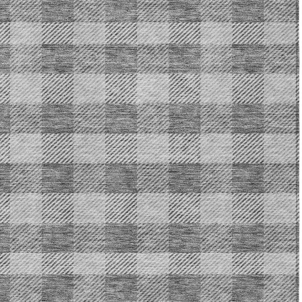 9' X 12' Gray And Charcoal Plaid Washable Indoor Outdoor Area Rug