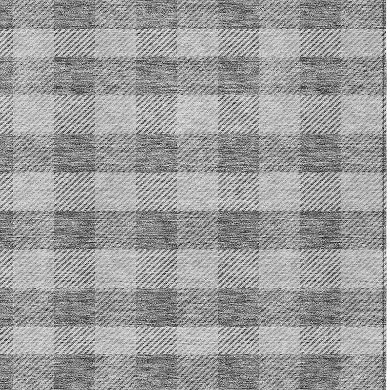 9' X 12' Gray And Charcoal Plaid Washable Indoor Outdoor Area Rug